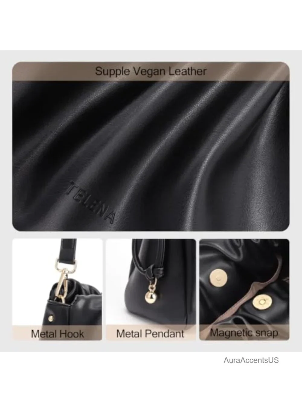 Faux Leather Hobo Shoulder Bag for Women Trendy Underarm Crossbody Purse with